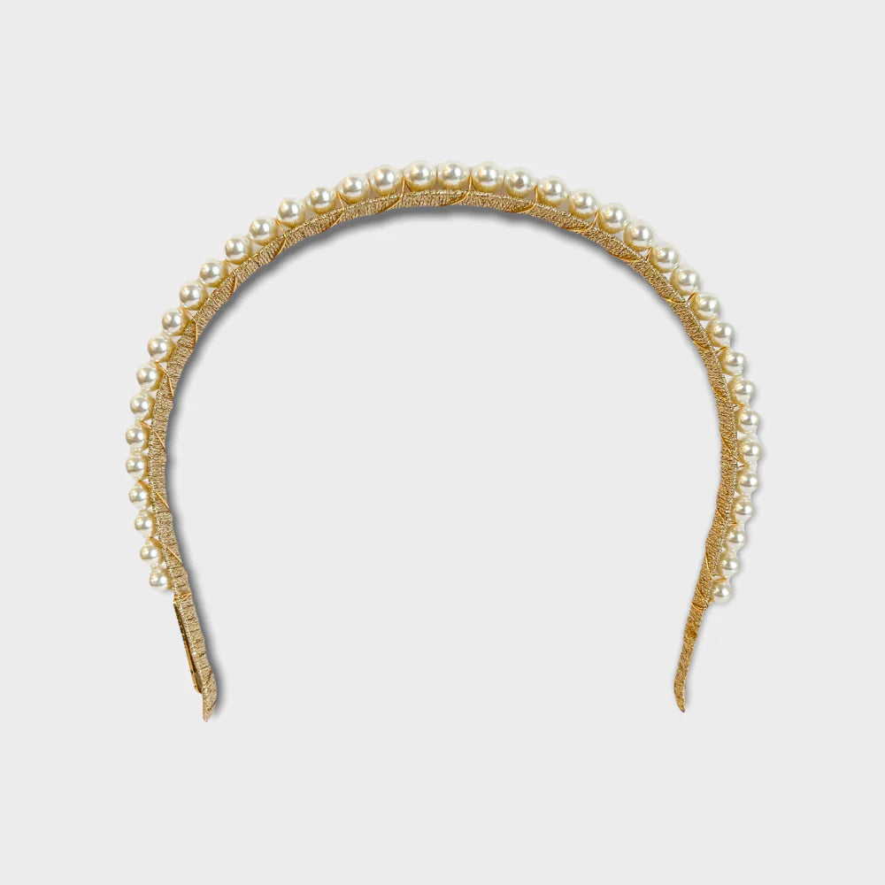 A'el Este Aubrey Gold Bridal Pearl Headband – Elegant Wedding Hair Accessory for Brides, Bridesmaids, and Special Occasions