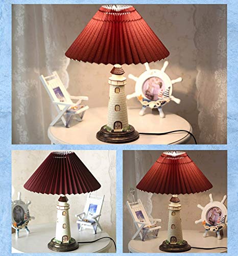Kiven Large Nautical Lighthouse Table Lamp - Cape Hatteras Style Desk Light with Red Cloth Shade | Coastal Home Decor, Office Lighting, Bedroom Nightstand Lamp
