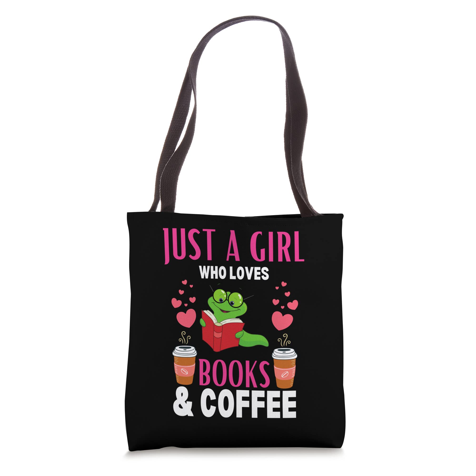 Just A Girl Who Loves Books And Coffee Tote Bag - Cute Bookworm Gift for Women, Reusable Grocery Shopping Bag - Perfect for Book Lovers, Coffee Shops & Library Trips