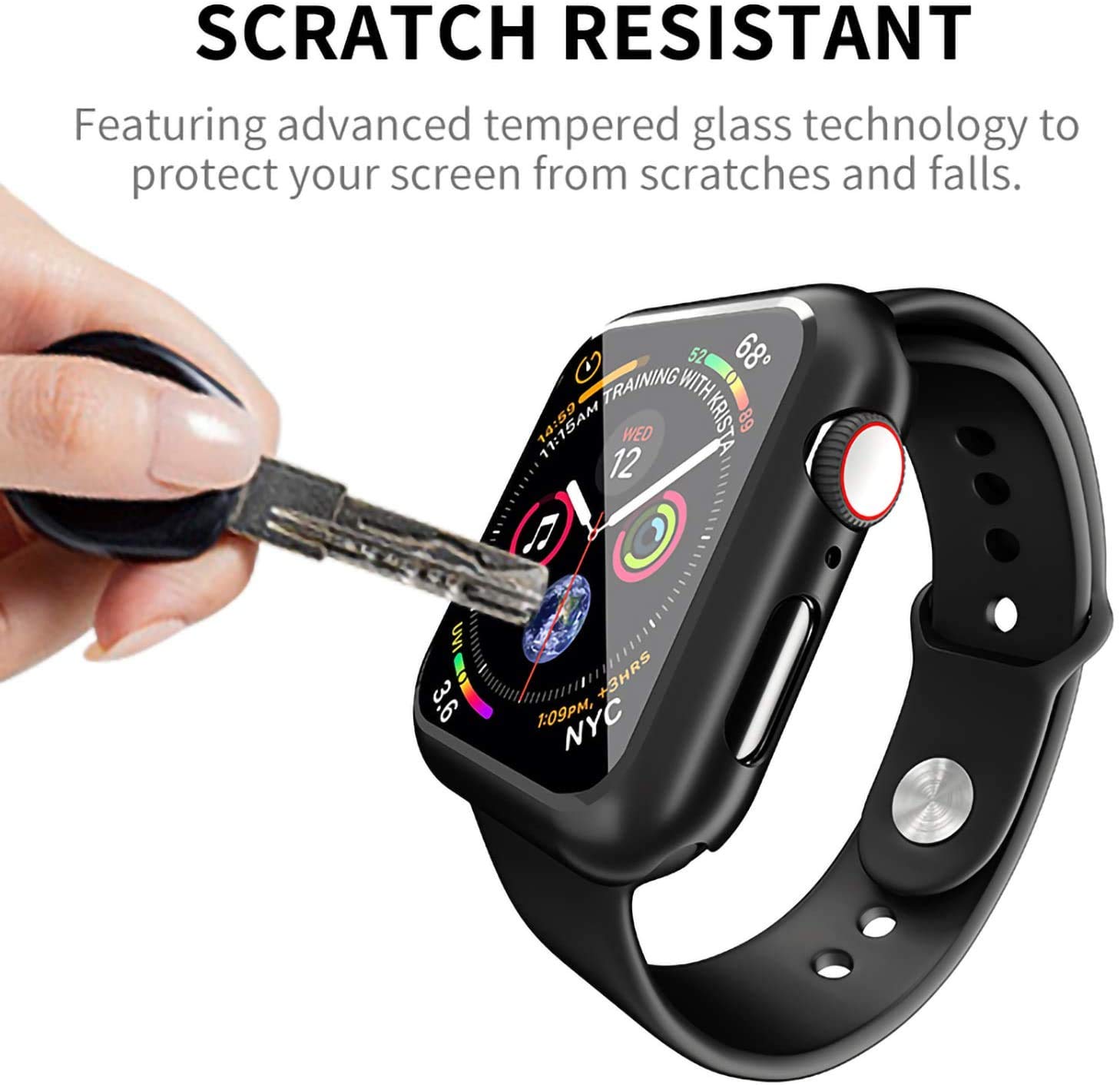 [2 Pack] Shockproof Hard PC Case with Tempered Glass Screen Protector for Apple Watch Series 6/SE/5/4 40mm - Black | Perfect for Gym, Outdoor Sports & Daily Protection