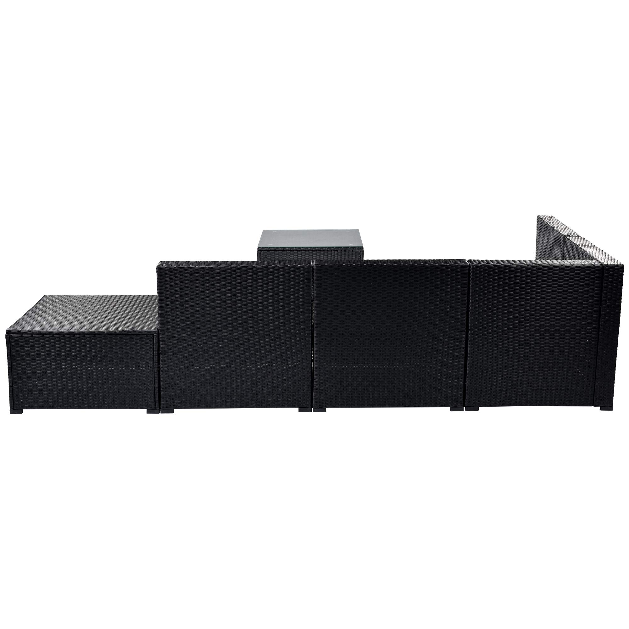 Premium Outdoor Furniture Set - PE Rattan Black Wicker Sofa with Chaise Lounge & Glass Coffee Table, Removable Cushions - Perfect for Backyard, Poolside, Garden, Patio, and Porch Relaxation