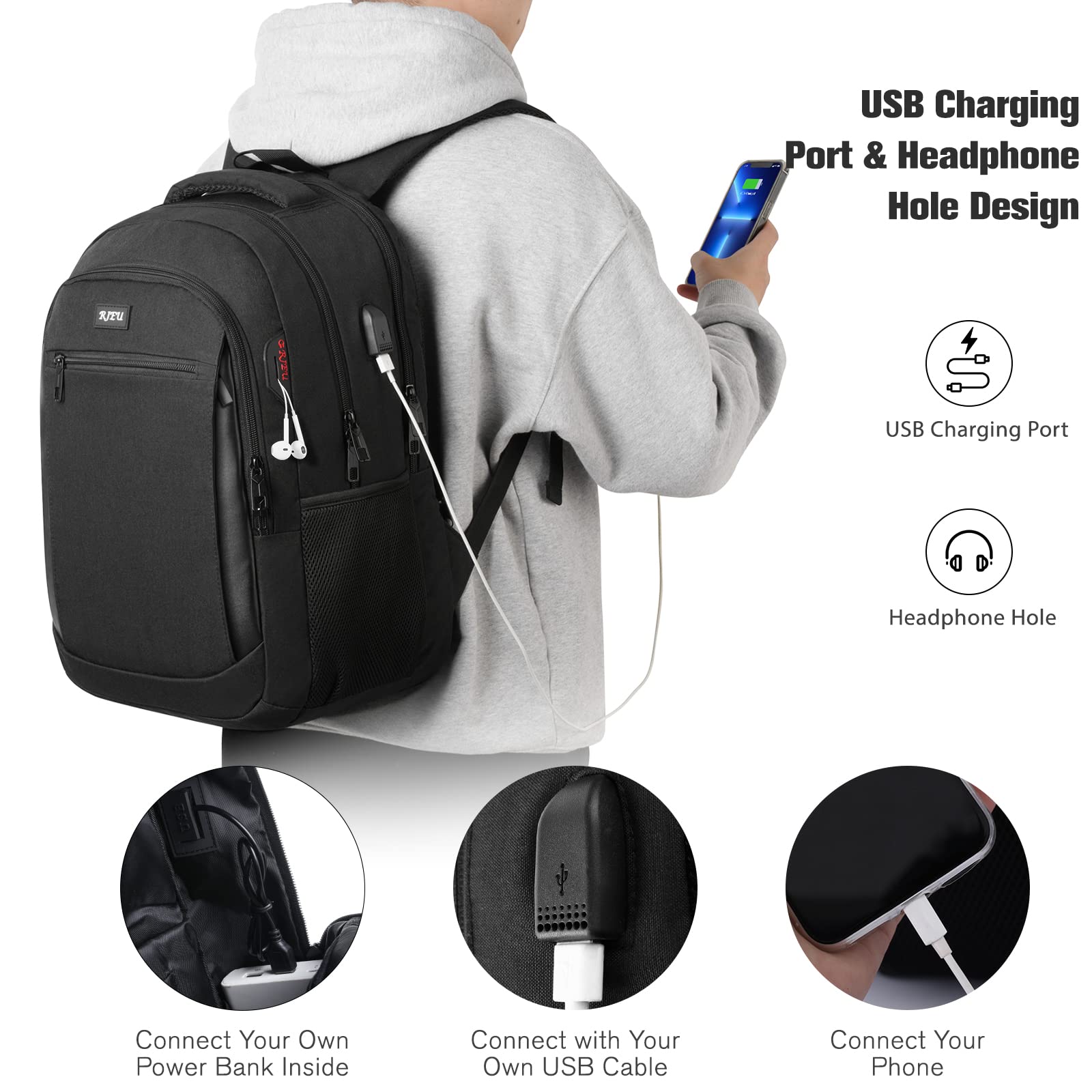 Anti-Theft Water Resistant Laptop Backpack with USB Charging Port - 17.3 Inch Computer Backpack for Men & Women, College School Bookbag, Travel & Business Use - Perfect for Students, Professionals & Daily Commuters