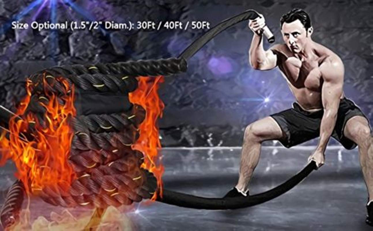 1.5 Inch x 30 Feet Poly Dacron Battle Rope for Strength Training & Fitness Workouts | Heavy Duty Undulation Exercise Rope | USA Made | Ideal for CrossFit, Gym & Home Workouts