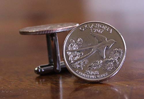 Oklahoma State Quarter Cufflinks - Sooner State Coin Cuff Links for Men | Formal Wear Accessories for Weddings, Business Meetings & Special Occasions