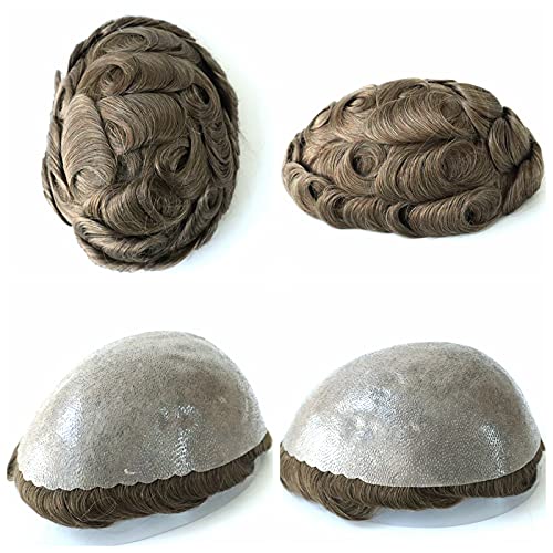 Natural Human Hair Toupee for Men - 0.12mm Poly Skin V-Looped Scalloped Front with Dark Blonde #18 Hair Unit | Realistic Hair Replacement System for Thinning Hair | Perfect for Daily Wear, Special Occasions & Confidence Boosting