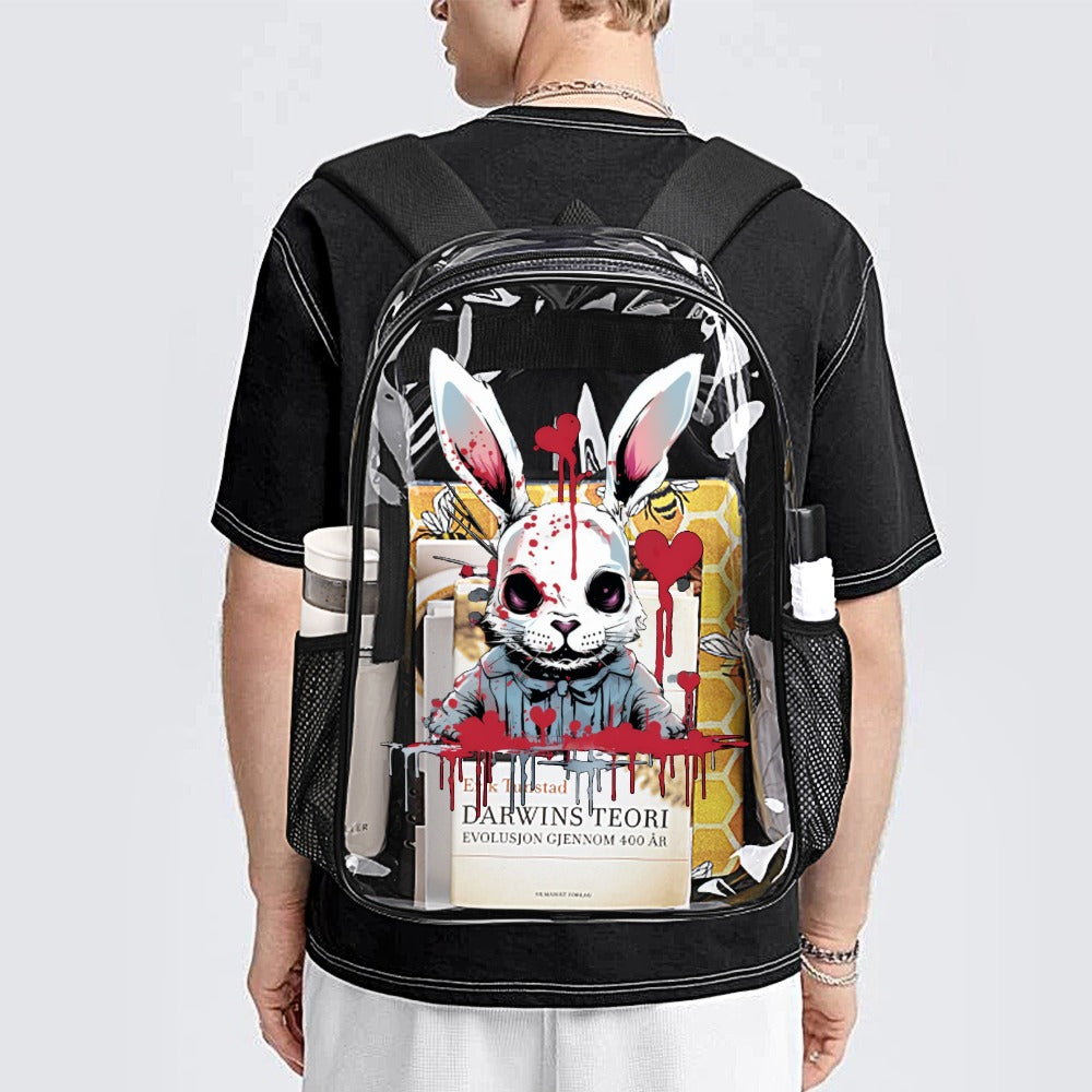 Crazy Bunny Clear Transparent Backpack for School, Travel & Festival - Stylish See-Through PVC Backpack with Adjustable Straps for Women & Teens