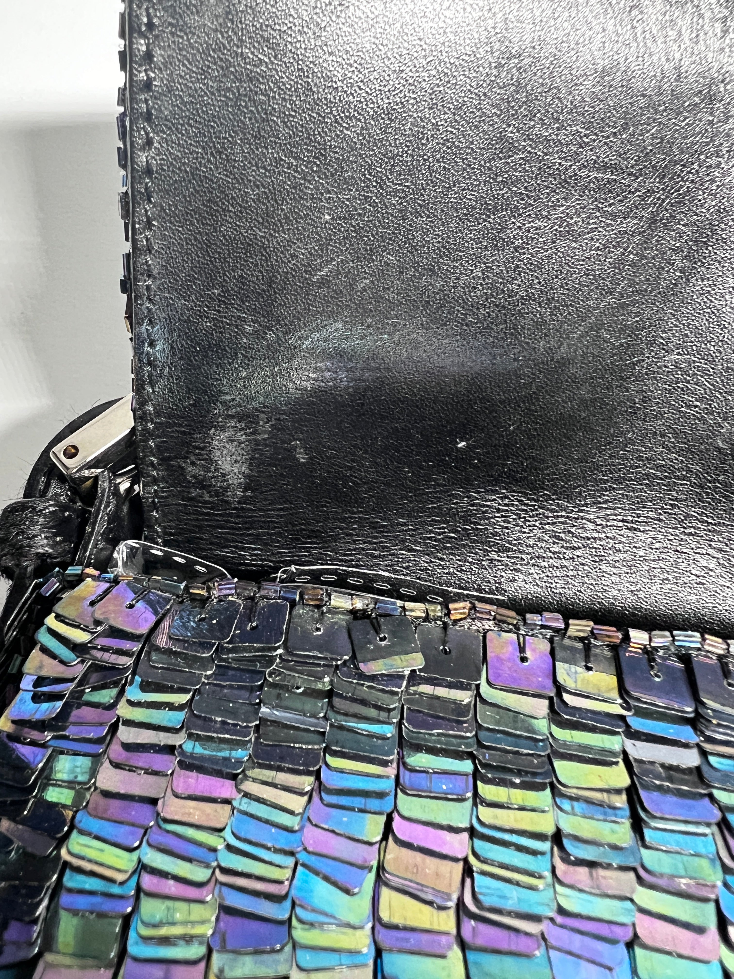 Vintage Fendi Black Iridescent Sequin Baguette Bag - Luxury Evening Clutch for Parties, Weddings & Special Occasions