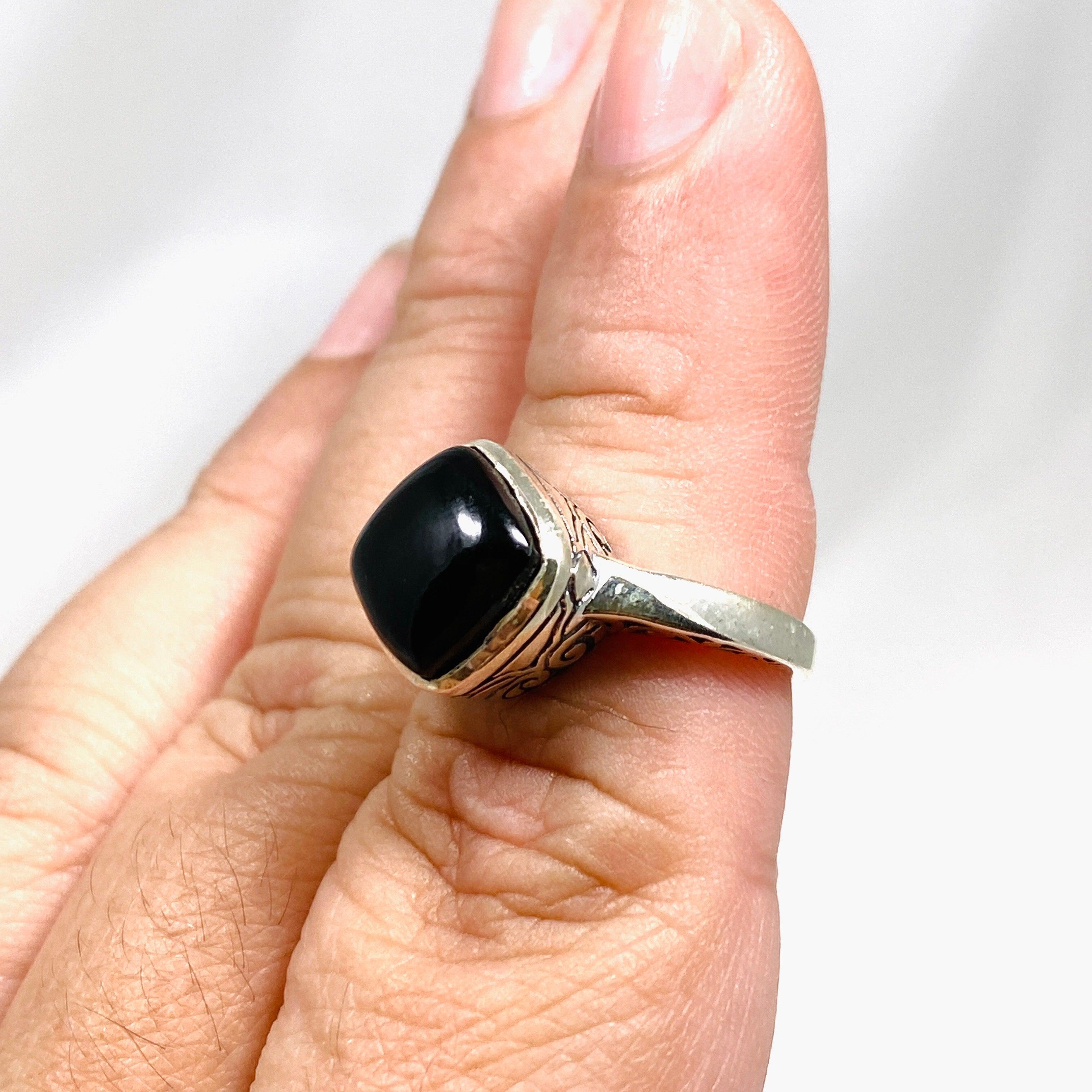 Onyx Boho Style Square Ring R3911 - Elegant Black Onyx Bohemian Jewelry for Women - Perfect for Casual Wear, Parties & Gifts