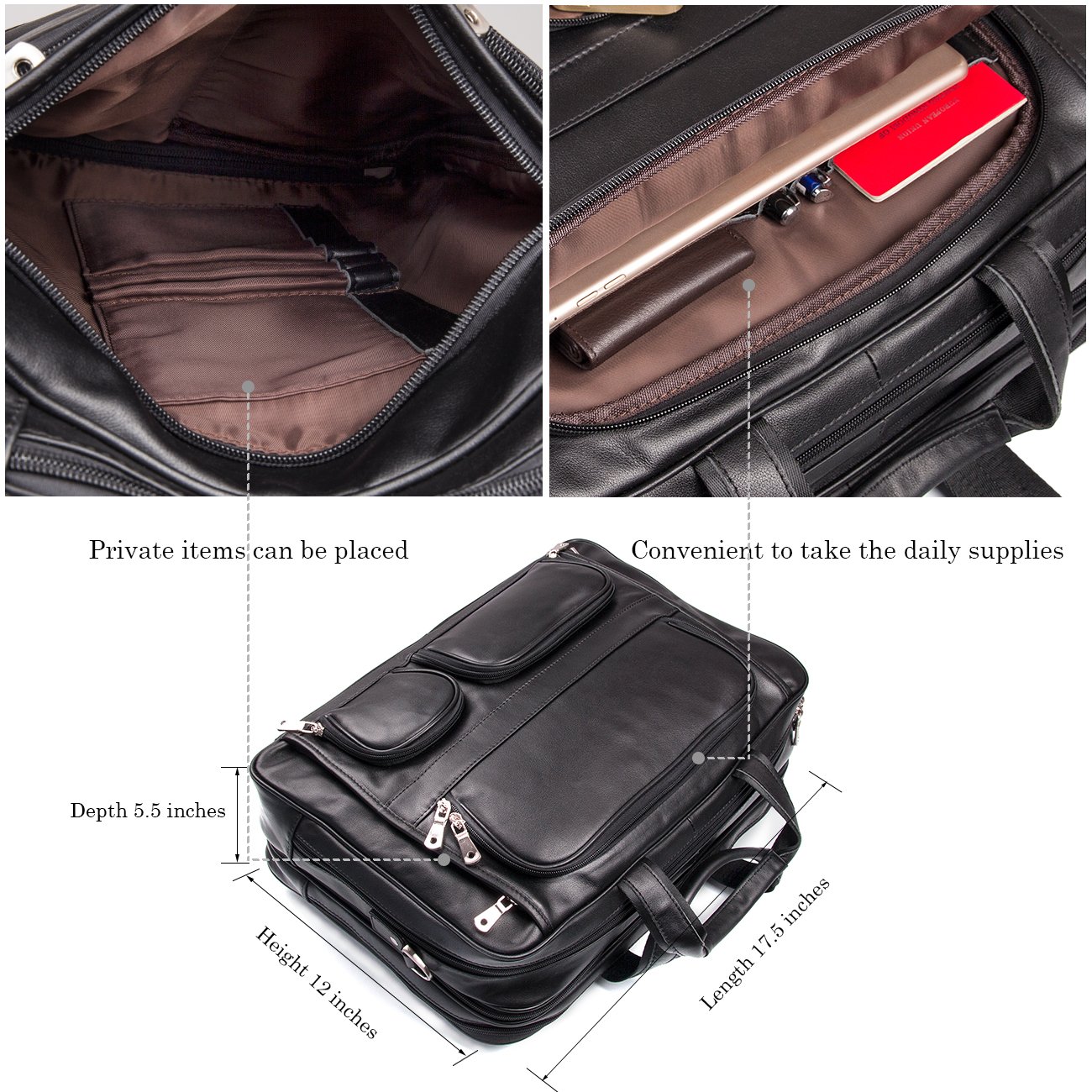 Augus Genuine Leather Business Travel Briefcase for Men - 15.6 Inch Laptop Bag & Professional Duffel Bag - Perfect for Business Trips, Office Commute and Executive Travel