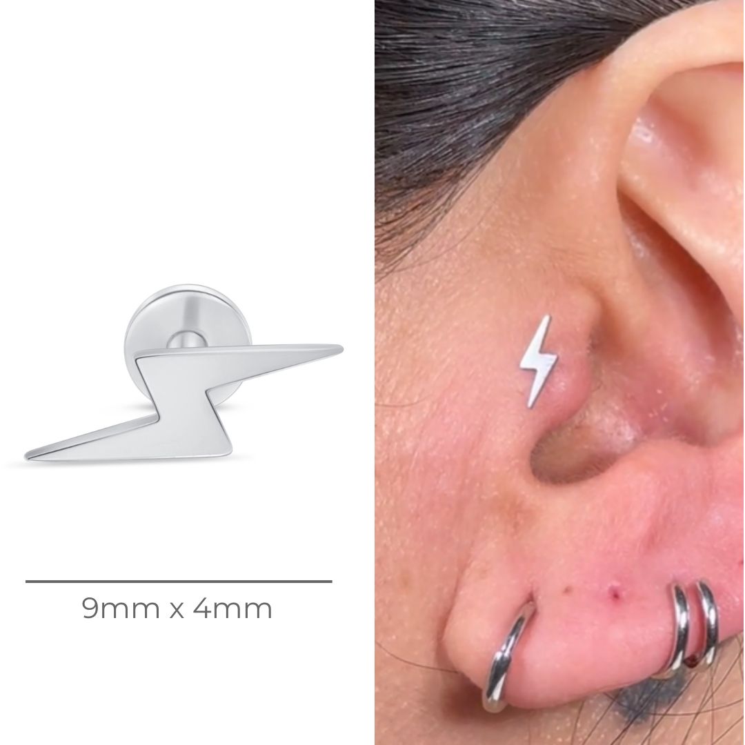 14K White Gold Lightning Bolt Flat Back Stud Earrings for Women - Hypoallergenic Cartilage & Helix Piercing Jewelry - Perfect for Everyday Wear & Gifting