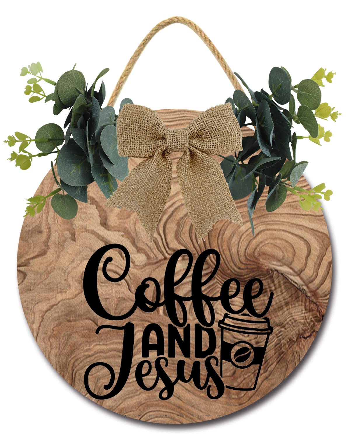 Isaric Coffee and Jesus Sign - 11 Inch Wooden Farmhouse Wall Decor for Coffee Bar, Kitchen, Office, Cafe & Home Coffee Station - Perfect Housewarming Gift for Coffee Lovers (Ideal for Farmhouse, Rustic & Christian Home Decor)