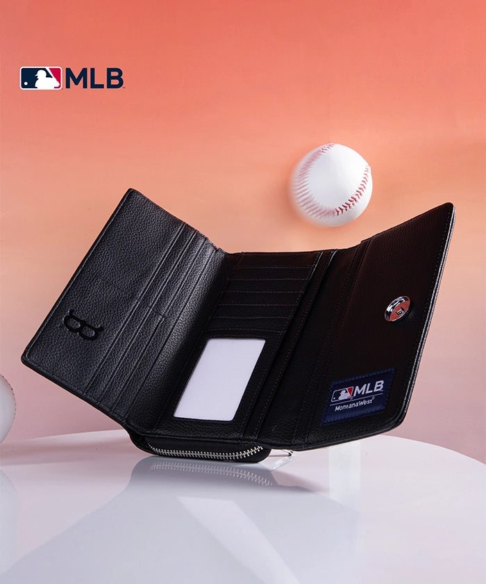 MLB Boston Red Sox Genuine Leather Wallet for Men - Premium Bifold Credit Card Holder - Perfect Gift for Baseball Fans & Game Day Essentials