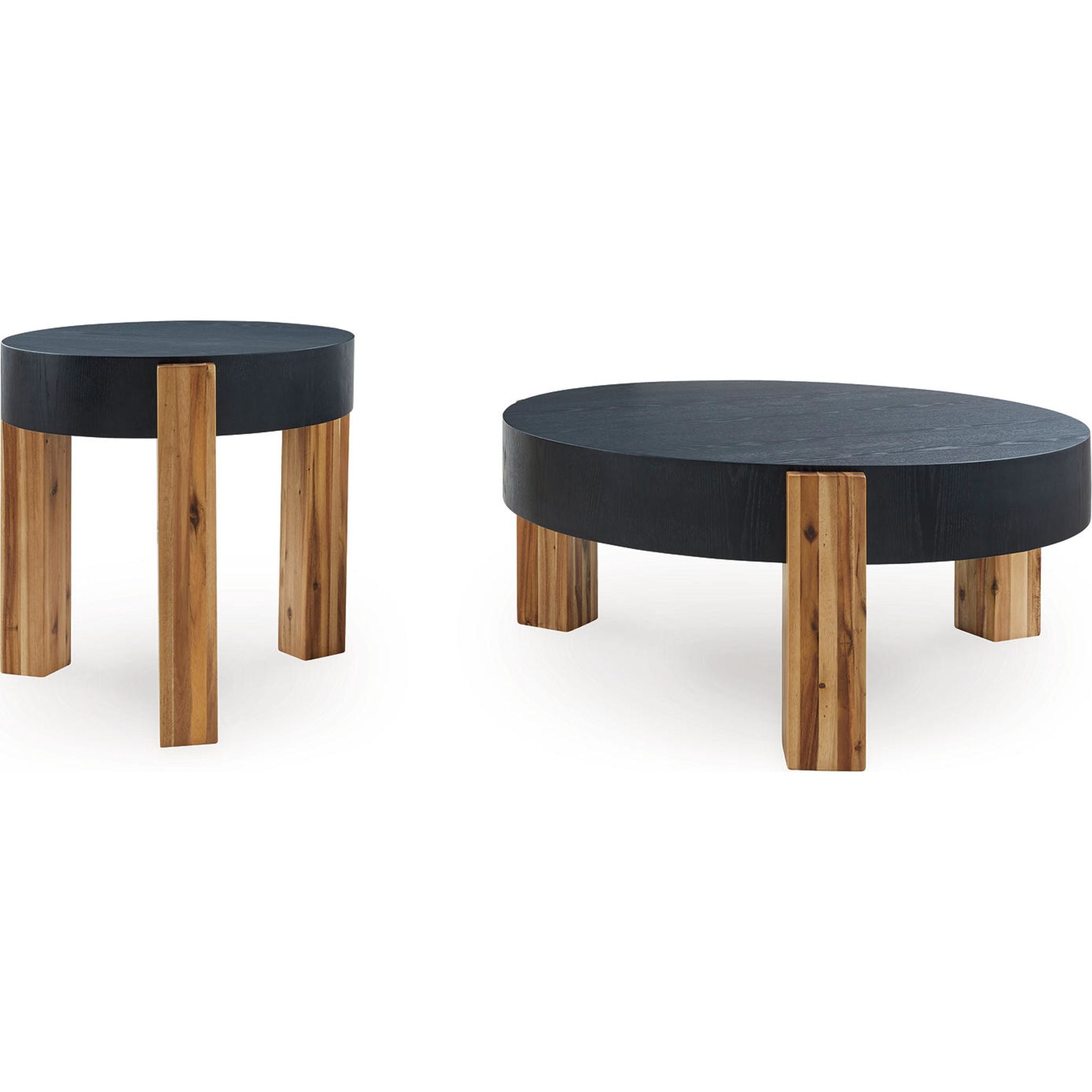 Breenmore 2 Pack Folding Tables - Black & Natural Wood Finish | Portable Lightweight Tables for Indoor/Outdoor Use, Camping, Picnics, Parties & Events