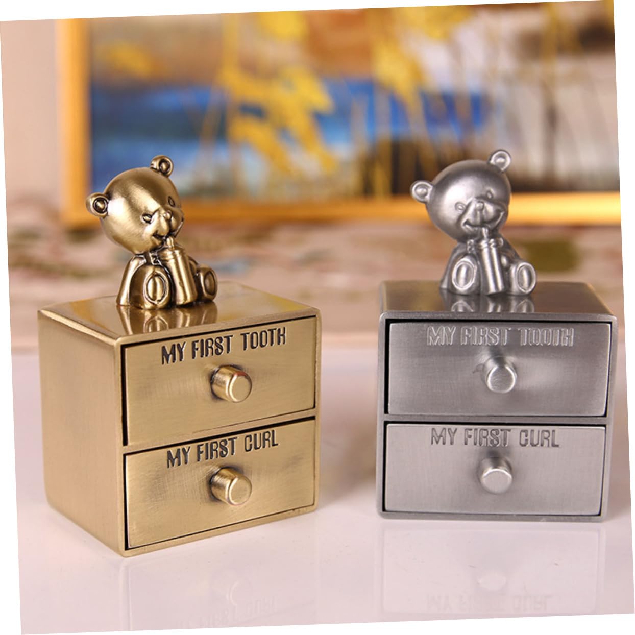 HEMOTON 2 Pack Baby Tooth Keepsake Box - Metal First Tooth Holder for Newborns & Kids - Perfect Baby Shower Gift & Milestone Memory Storage for First Lost Teeth