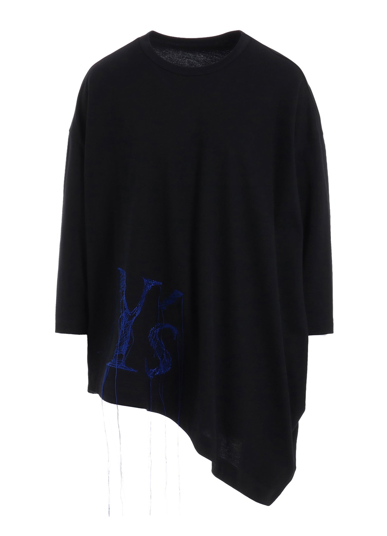 Y's Logo Stitch Asymmetric Drape Cotton Jersey T-Shirt - Casual Wear for Women, Street Style Fashion, Everyday Comfort