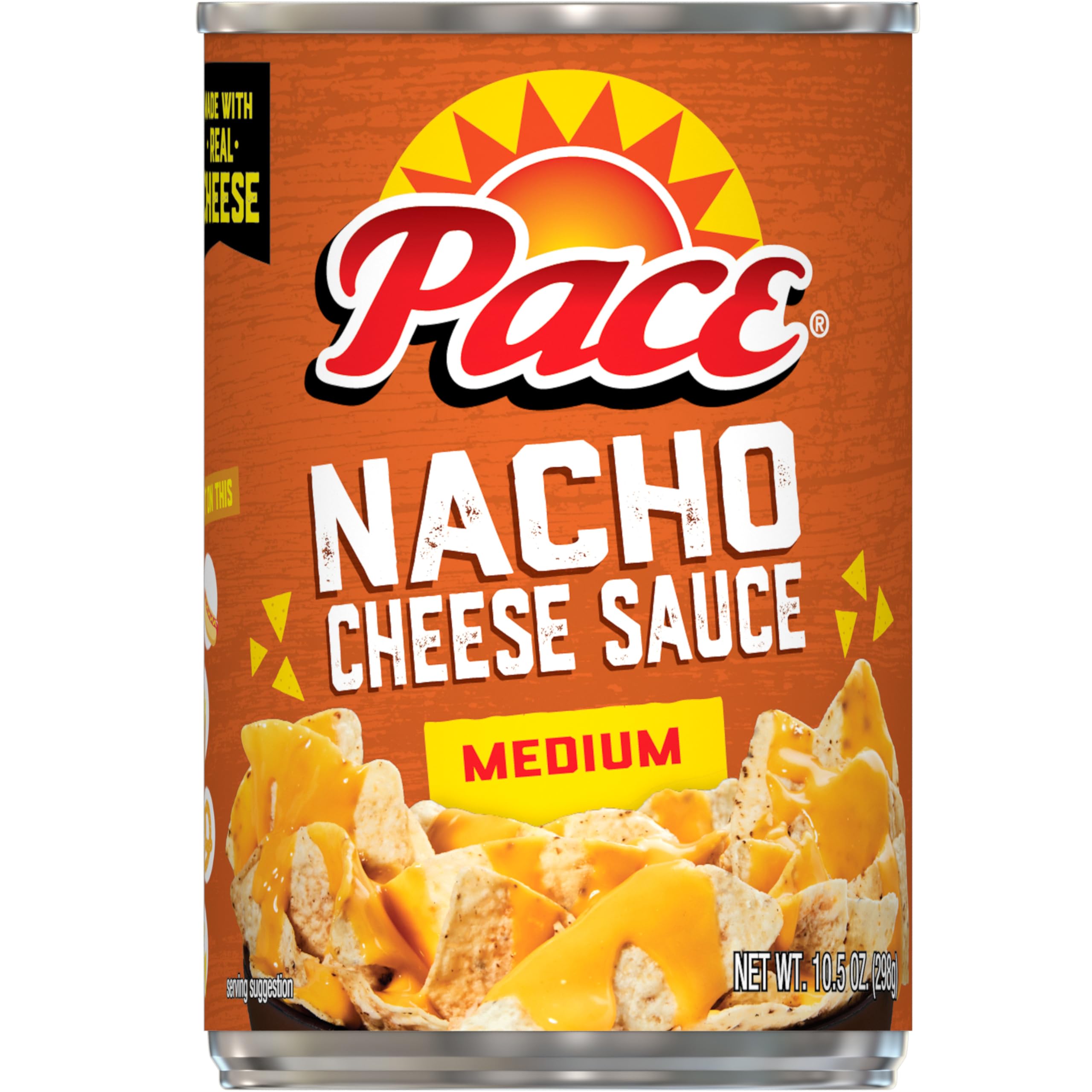Pace Medium Nacho Cheese Sauce - 10.5 oz Can (Pack of 1) | Gluten-Free, Rich & Creamy Cheese Dip for Nachos, Tacos, Hot Dogs & Party Snacks | Perfect for Game Day, Movie Night & Family Gatherings