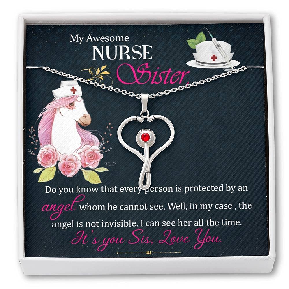 RN Nurse Gift Necklace - Swarovski Crystal Stethoscope Charm Jewelry for Sister, ICU Nurse Appreciation Present | Perfect for Graduation, Nurses Week & Sister Bonding Moments