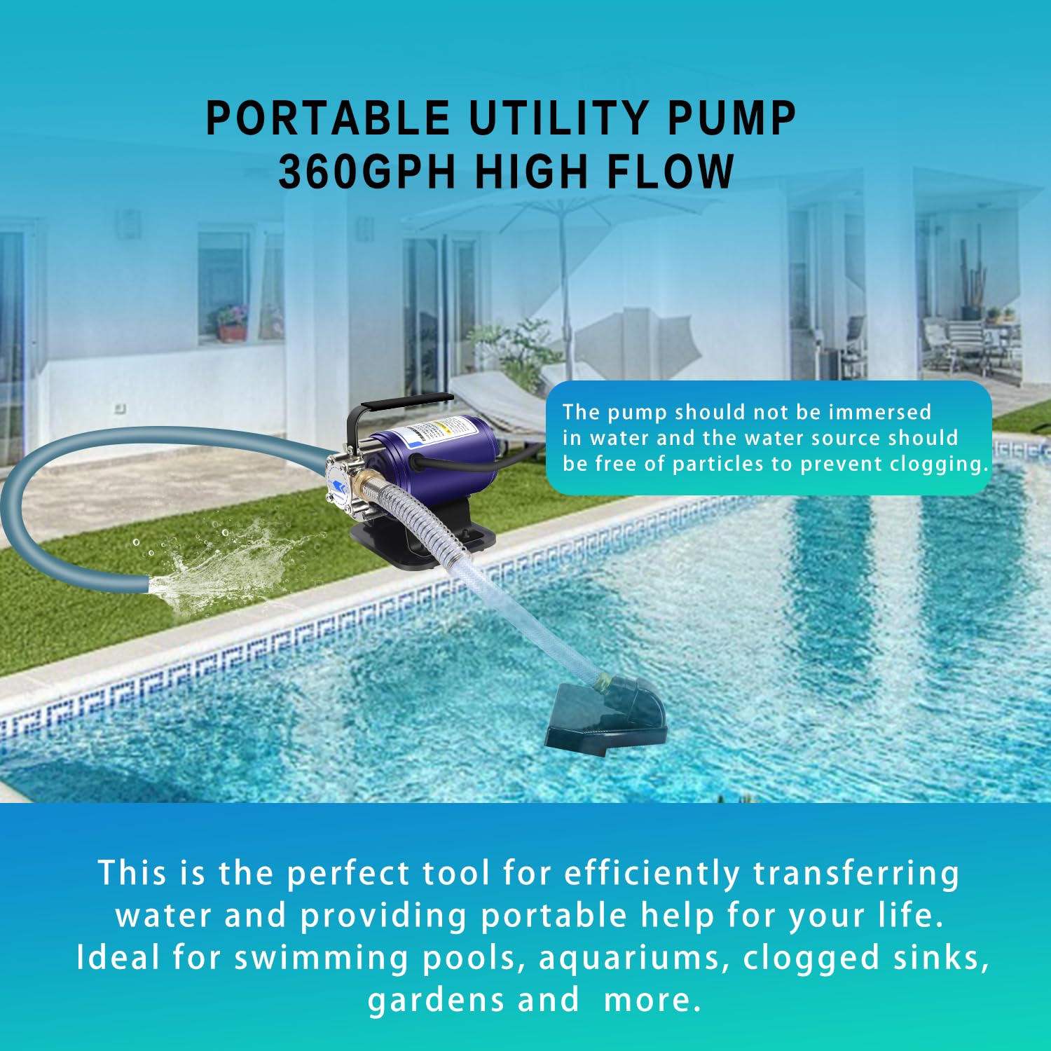 Electric Water Transfer Pump with Suction Hose Kit - 1/10HP 330GPH Portable Self-Priming Utility Pump for Basement, Garden, Rain Barrel, Sump, Pond & Pool Draining - Ideal for Yard, Aquariums & Clogged Sinks - Perfect for Flood Prevention, Irrigation & Water Feature Maintenance