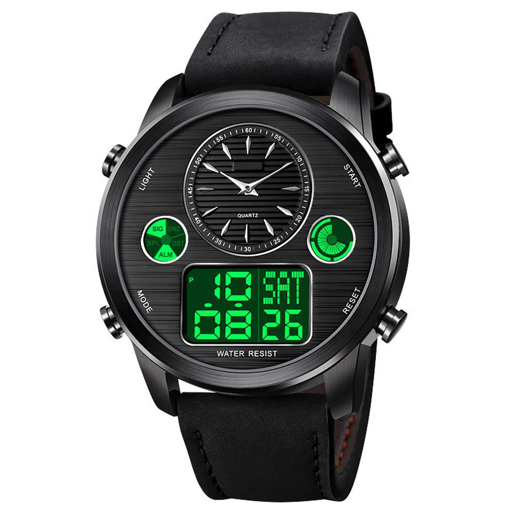 VIGOROSO Men's Luxury Analog Digital Watch - Leather Strap, Chronograph, LED Date for Casual & Military Use