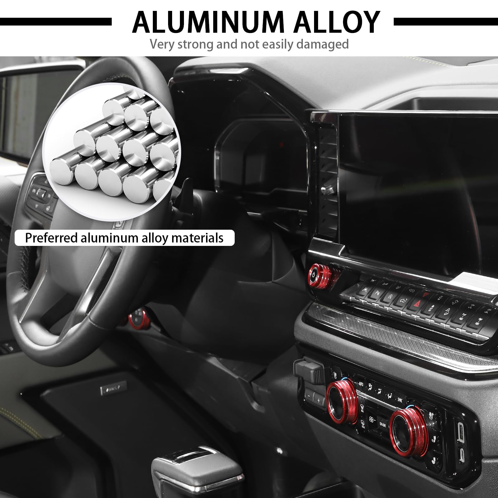 Aluminum Alloy AC Knob Cover for 2022-2025 Chevy Silverado & GMC Sierra - Red Radio & Air Conditioner Switch Button Trim - Upgrade Your Truck Interior Accessories (Perfect for Off-Roading & Daily Commute)