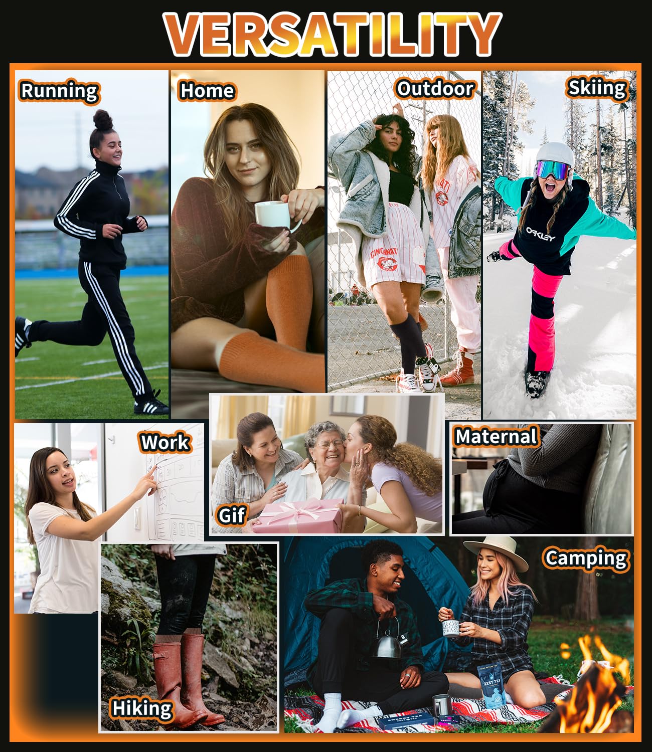 Aoliks Women's Knee High Thermal Socks - Cotton Warm Winter Socks for Hiking, Skiing, Snowboarding - Perfect Cold Weather Gift for Her | Indoor & Outdoor Activities