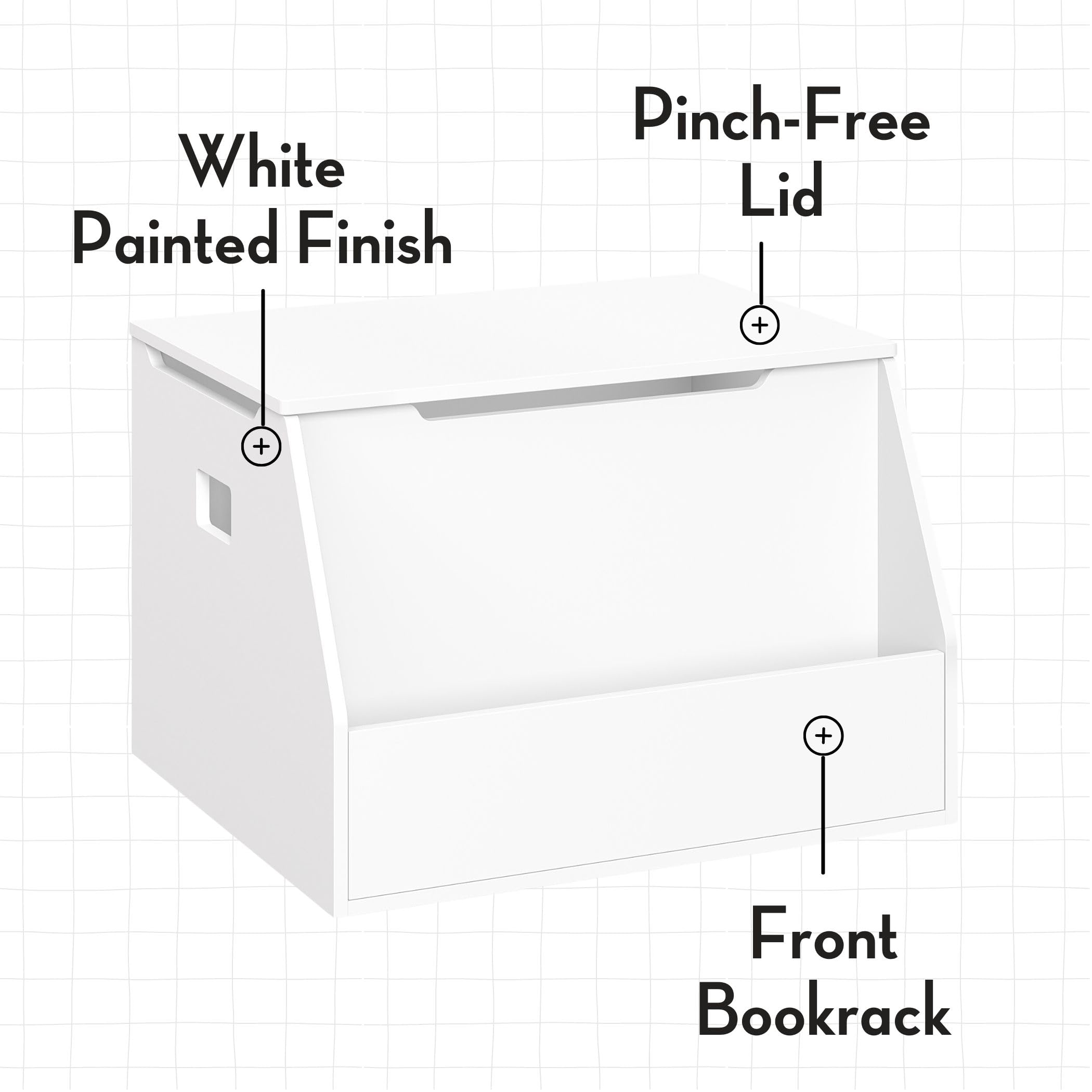 RiverRidge Kids Toy Storage Box with Front Bookrack & 2 Floating Bookshelves - White Organizer for Nursery, Playroom & Bedroom - Perfect for Storing Toys, Books & Kids Essentials