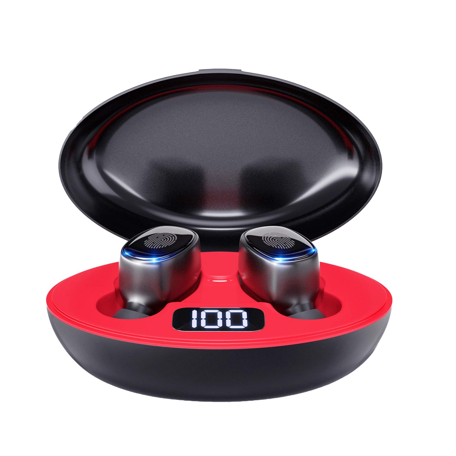 Premium Wireless Earbuds Bluetooth 5.0 - TWS Stereo In-Ear Headphones with Built-in Mic, Touch Control, 30H Playtime for Gym, Running, Workout & Commuting - Stable Connection (Red)