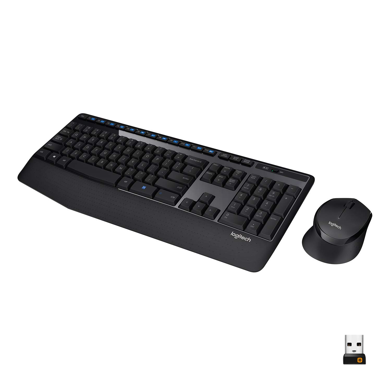 Logitech MK345 Wireless Keyboard and Mouse Combo - Black & Blue (Renewed) | Ergonomic Wireless Desktop Set for Home Office, Gaming & Productivity | 920-006481