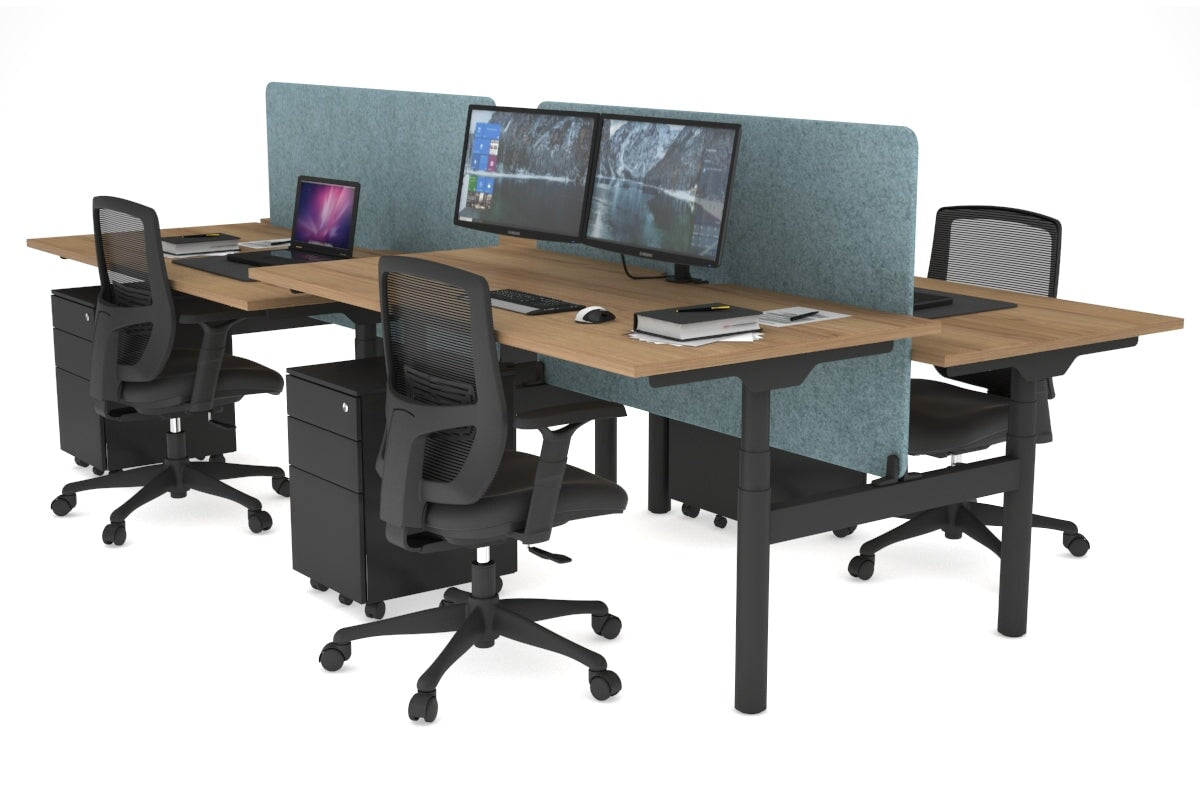 Flexi Premium Height Adjustable 4-Person H-Shaped Office Workbench - 1800L x 800W Black Frame with Cable Management | Ergonomic Standing Desk for Collaborative Workspaces & Home Offices