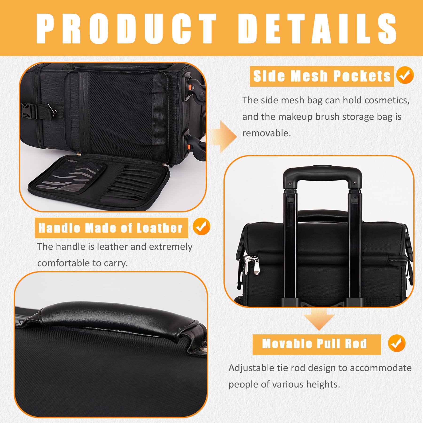 Professional Rolling Makeup Case with 2 Trays & 4 Silent Wheels - Portable Makeup Organizer for Hairstylists, Nail Salons & Beauty Professionals - Perfect for Travel, Salon Storage & Mobile Makeup Services (Black)