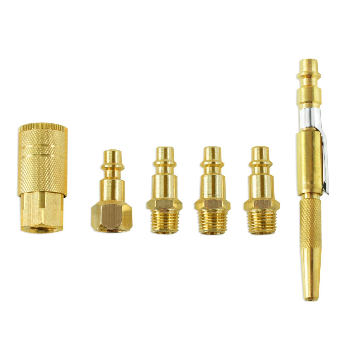 6-Piece Solid Brass Air Quick-Connect Coupler Set with Pocket Blow Gun - High Pressure Air Tool Accessories for Pneumatic Systems, DIY Projects & Workshop Use