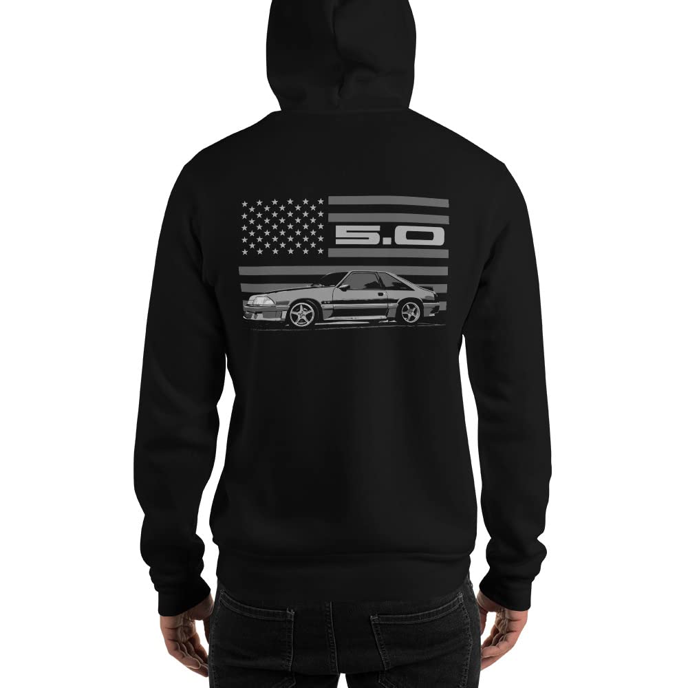 GT 5.0 Foxbody Fox Body American Mustang Unisex Hoodie Sweatshirt - Vintage Muscle Car Enthusiast Apparel for Men & Women, Perfect for Car Shows, Racing Events & Casual Wear