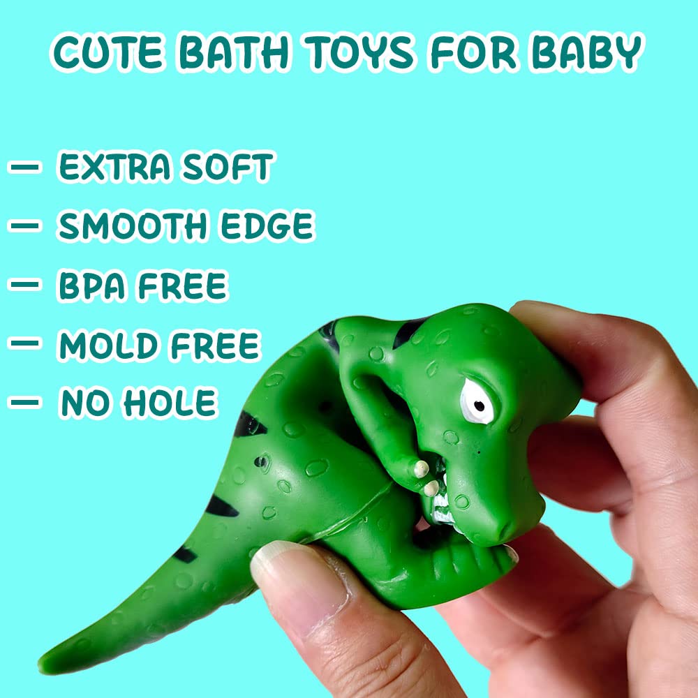 12 PCS Non-Toxic Baby Dinosaur Bath Toys for Toddlers 1-5 Years - Mold Free Rubber Dino Bathtub & Pool Toys Set - Perfect for Kids Bath Time, Baby Showers, Birthday Gifts & Sensory Play (No Hole Design)