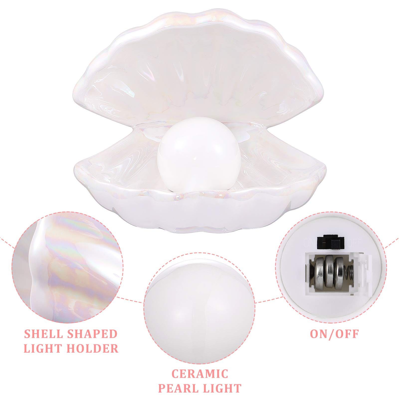 BESPORTBLE Ceramic Shell Pearl Design Night Light - Elegant Desktop & Bedside Lamp for Home, Bedroom Decor - Perfect for Relaxation & Ambiance (White)