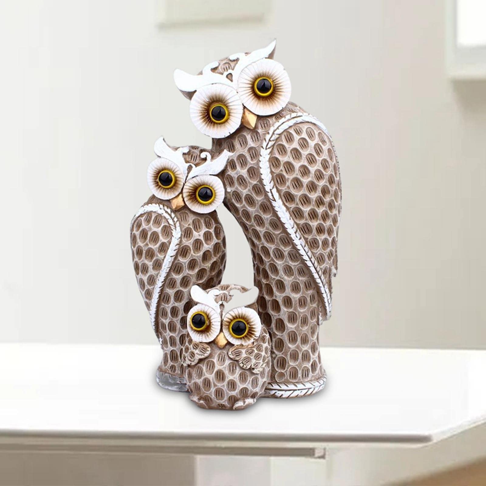 Resin Owl Family Figurines - Handcrafted Home Decor Statues for Owl Lovers, Wedding Gifts & Housewarming Presents - Cute Animal Models for Apartment Nightstands, Bookshelves & Bar Countertops (Brown) | Perfect for Living Room Decor, Baby Nursery & Office Desk Accessories