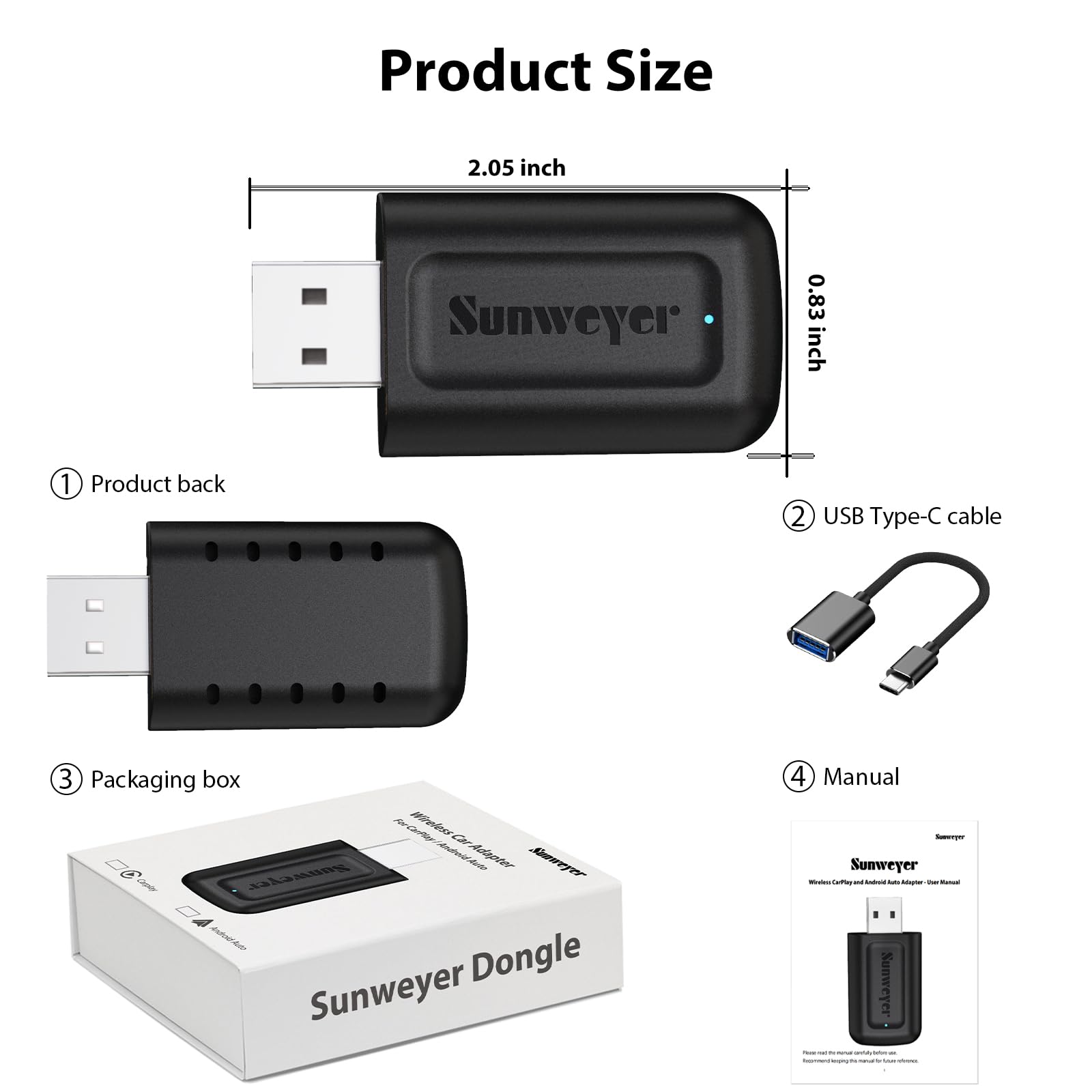 Sunweyer 2024 Wireless CarPlay & Android Auto Adapter - 2-in-1 Auto Connect Box with Online Updates | Wired to Wireless Converter for Cars 2015+ & iPhone iOS 10+ | Perfect for Commuting, Road Trips & Hands-Free Navigation