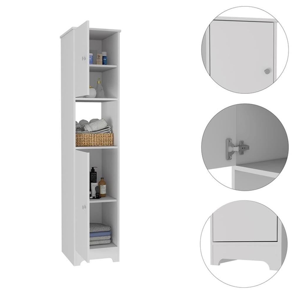 BOWERY HILL 67 Inch White Linen Cabinet - Modern Storage Solution for Bedroom, Bathroom, or Entryway Organization