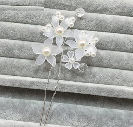 3PCS White Pearl Bridal Hair Pins for Wedding, Flower Hair Clips with Pearl Beads - Perfect for Bridal Hairstyles, Prom, and Special Occasions