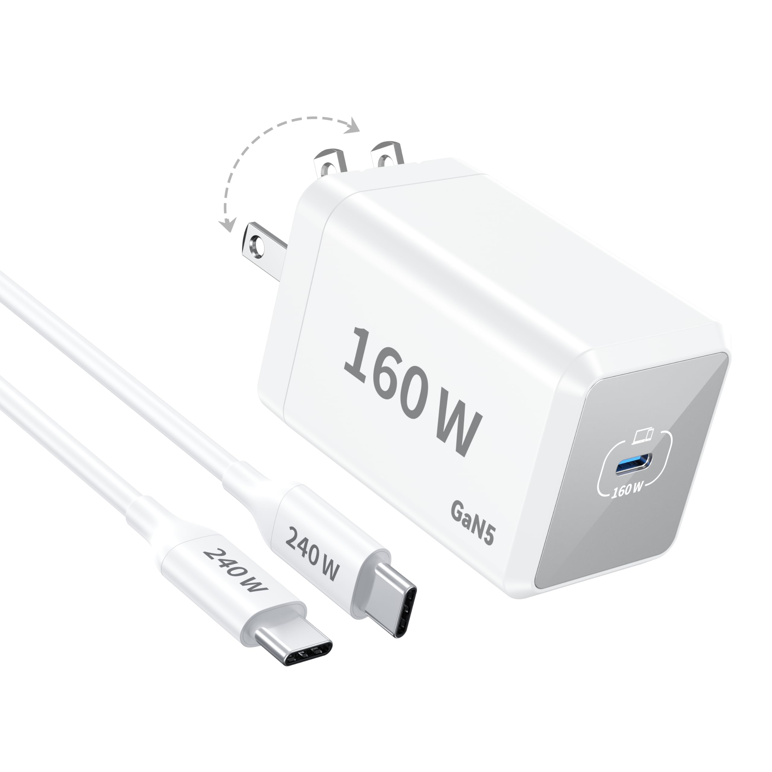 160W USB C Fast Charger for MacBook Pro/Air, iPad Pro, Samsung Galaxy Note - Compact Power Adapter with 7FT Braided Cable | Perfect for Travel, Office & Home Charging