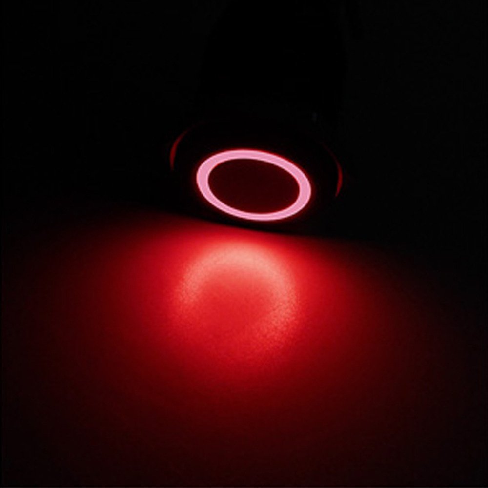 ESUPPORT 12mm Red LED Light 2A Momentary Push Button Switch - Stainless Steel Waterproof for Car, Boat, Marine & Industrial Use - Perfect for Dashboard Controls & Electrical Panels
