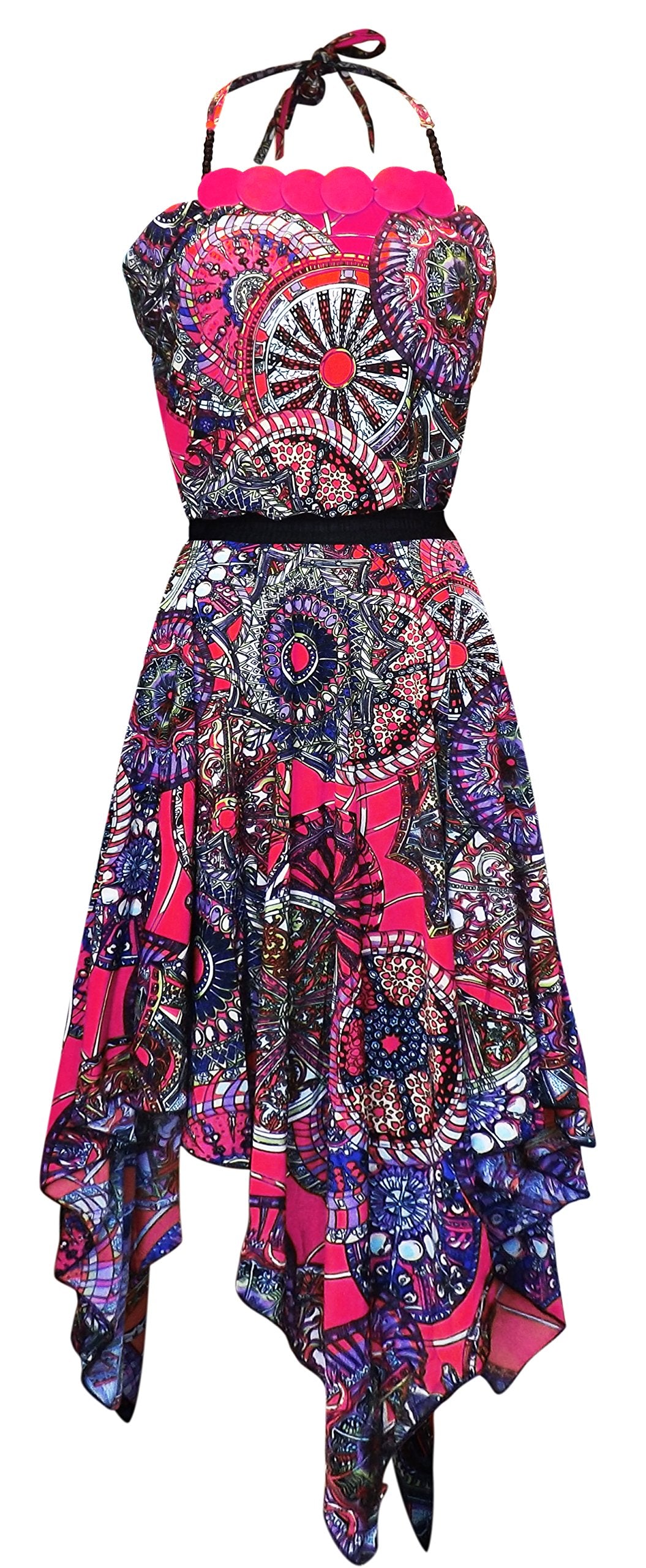 Women's Boho Loose Fit Dress - Multicolor Flowy Handkerchief Hem Top for Casual Wear, Beach & Summer Outfits