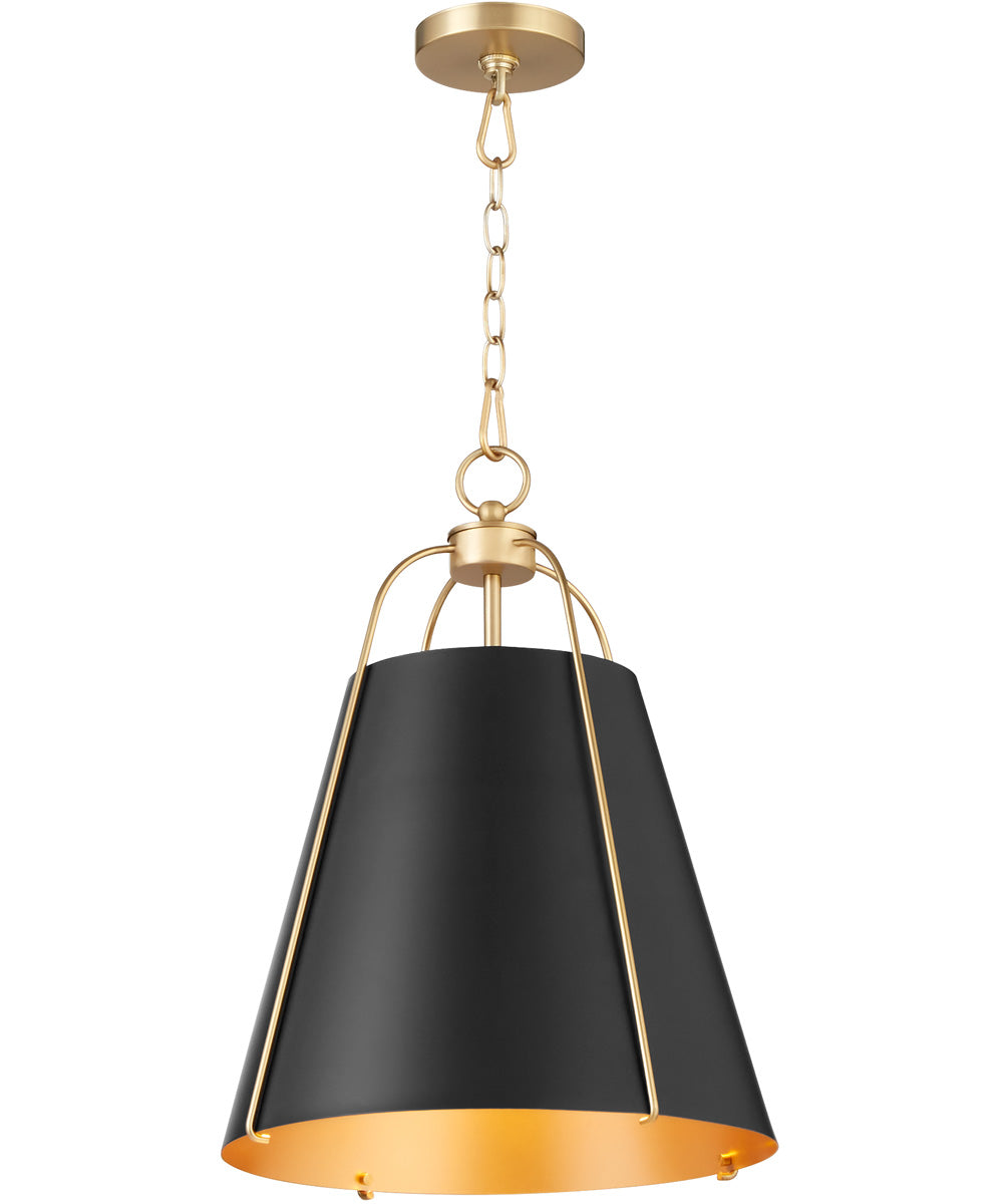 Matte Black and Aged Brass Pendant Light - Modern Single Bulb Hanging Fixture for Dining Room, Kitchen Island, or Entryway