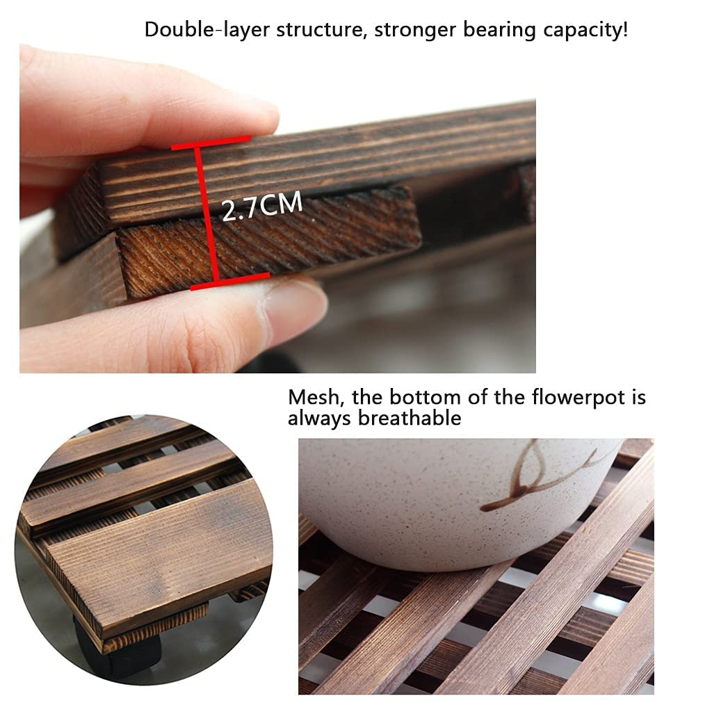 Square Wooden Plant Pot Caddy with Wheels - 25cm, 30cm, 35cm Rolling Planter Stand - 360° Rotating Casters for Indoor & Outdoor Use - Perfect for Moving Heavy Potted Plants on Decks, Patios and Gardens (35cm/13.7in)