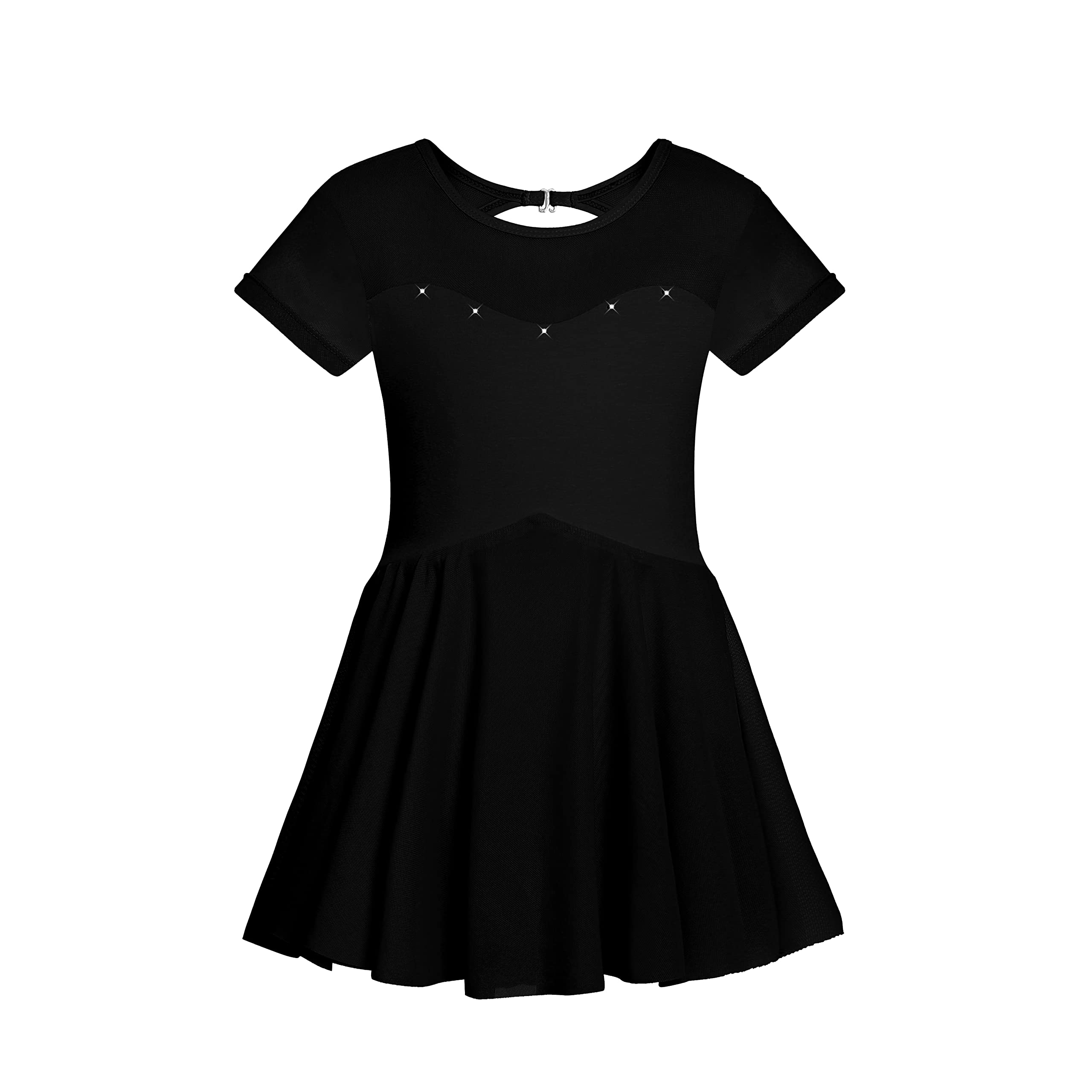 Phineein Girls' Short Sleeve Ballet Leotard with Hollow Back & Attached Skirt - Comfortable Dancewear for Ballet, Jazz, and Performance (Ideal for Recitals, Classes & Competitions)