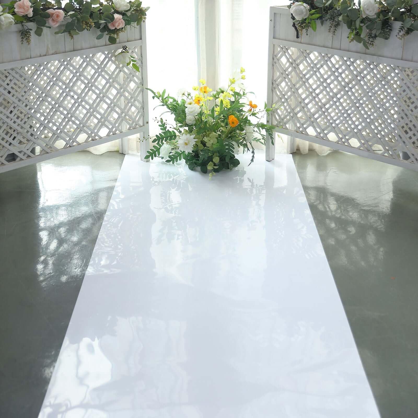 Efavormart 3ft x 65ft White Glossy Mirrored Wedding Aisle Runner - Non-Woven Red Carpet for Prom, Hollywood & Glam Parties - Perfect for Wedding Ceremonies, Red Carpet Events & Special Occasions