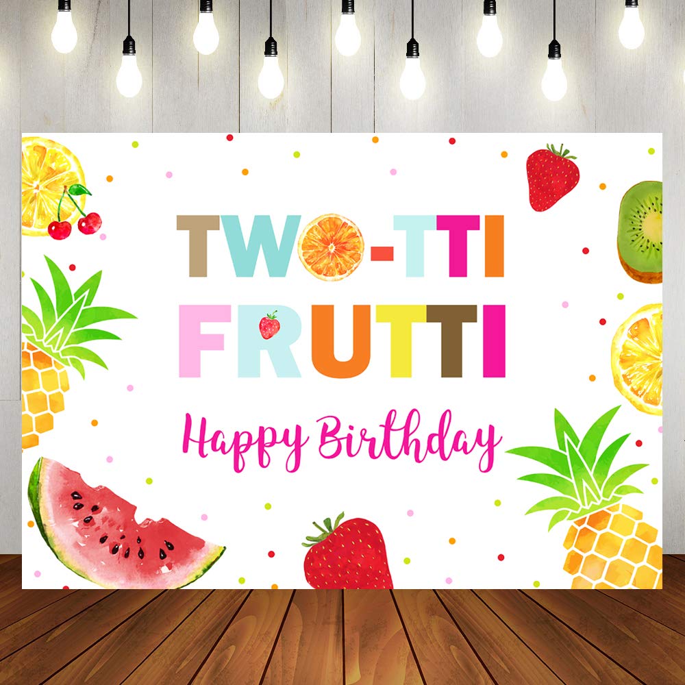 Twotti Frutti Happy Birthday Backdrop - 7x5ft Watercolor Fruits Party Decor for Girls, Princess Theme, Photo Booth Props | Perfect for 1st Birthday, Summer Celebrations & Tutti Fruity Themed Events
