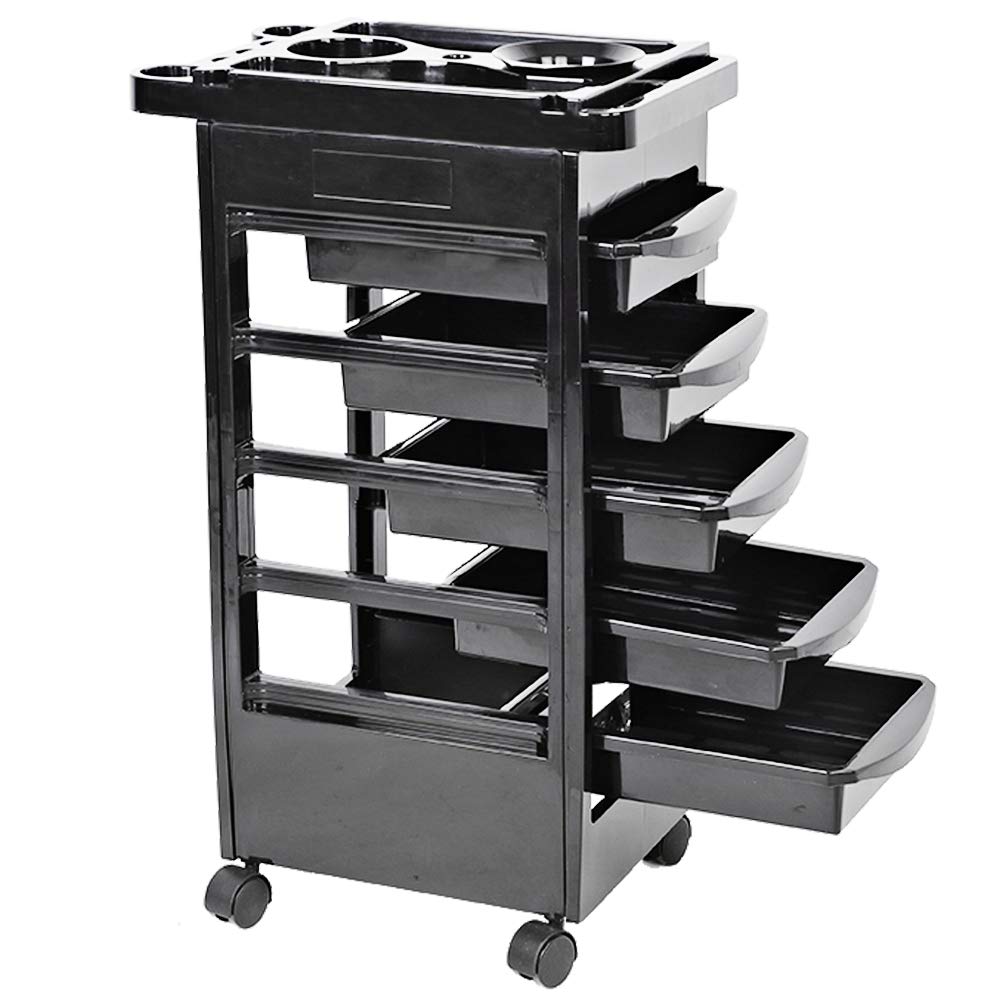 Professional Beauty Salon Rolling Trolley Cart with 5 Drawers - Adjustable Height Hair Salon Storage Organizer for Styling Tools, Scissors & Supplies | Perfect for Salon, Spa & Home Use