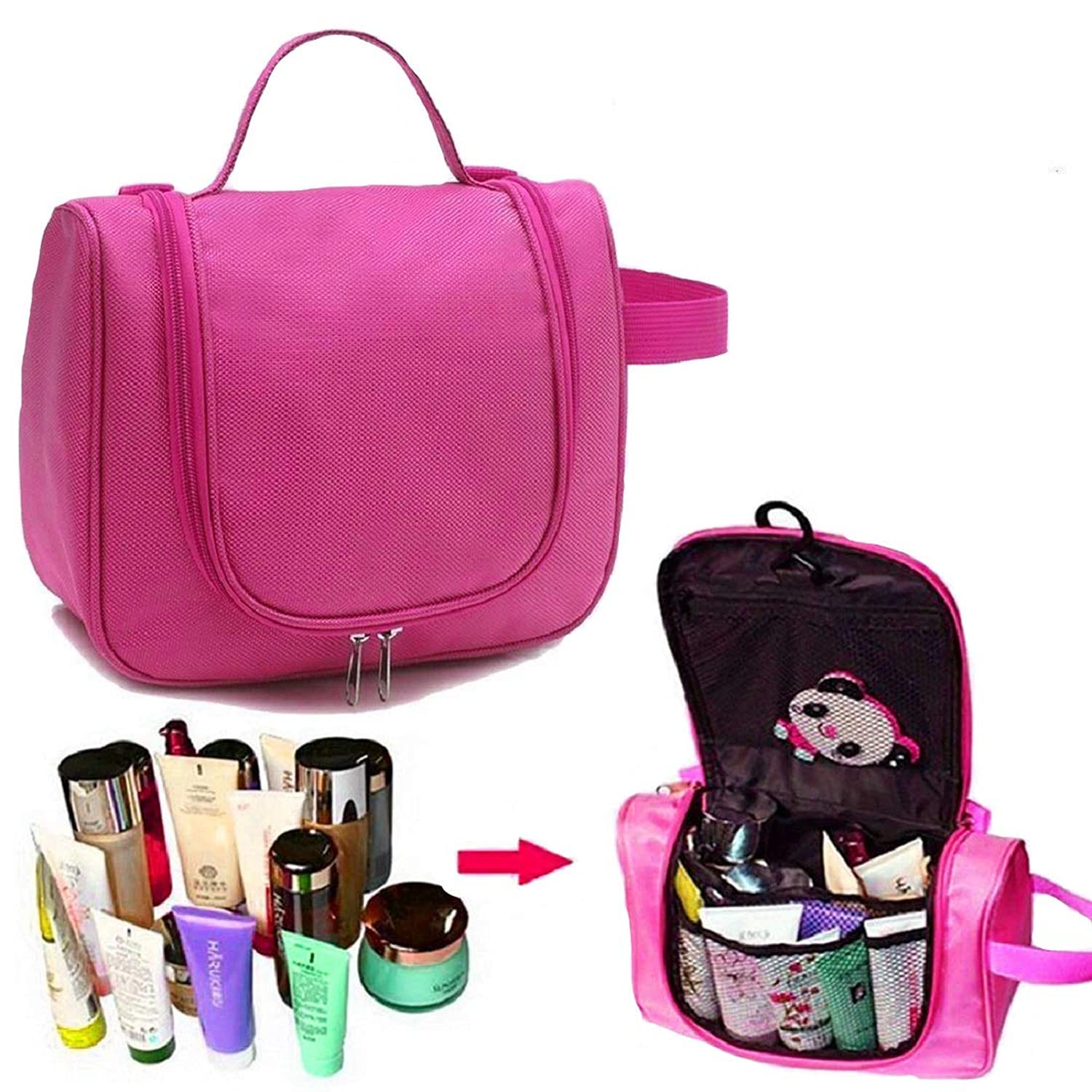 Heart-Shaped Hanging Travel Toiletry Bag for Men & Women - Waterproof Makeup & Cosmetic Organizer - Bathroom & Shower Essentials Bag - Pink Travel Accessories for Camping, Gym & Vacation