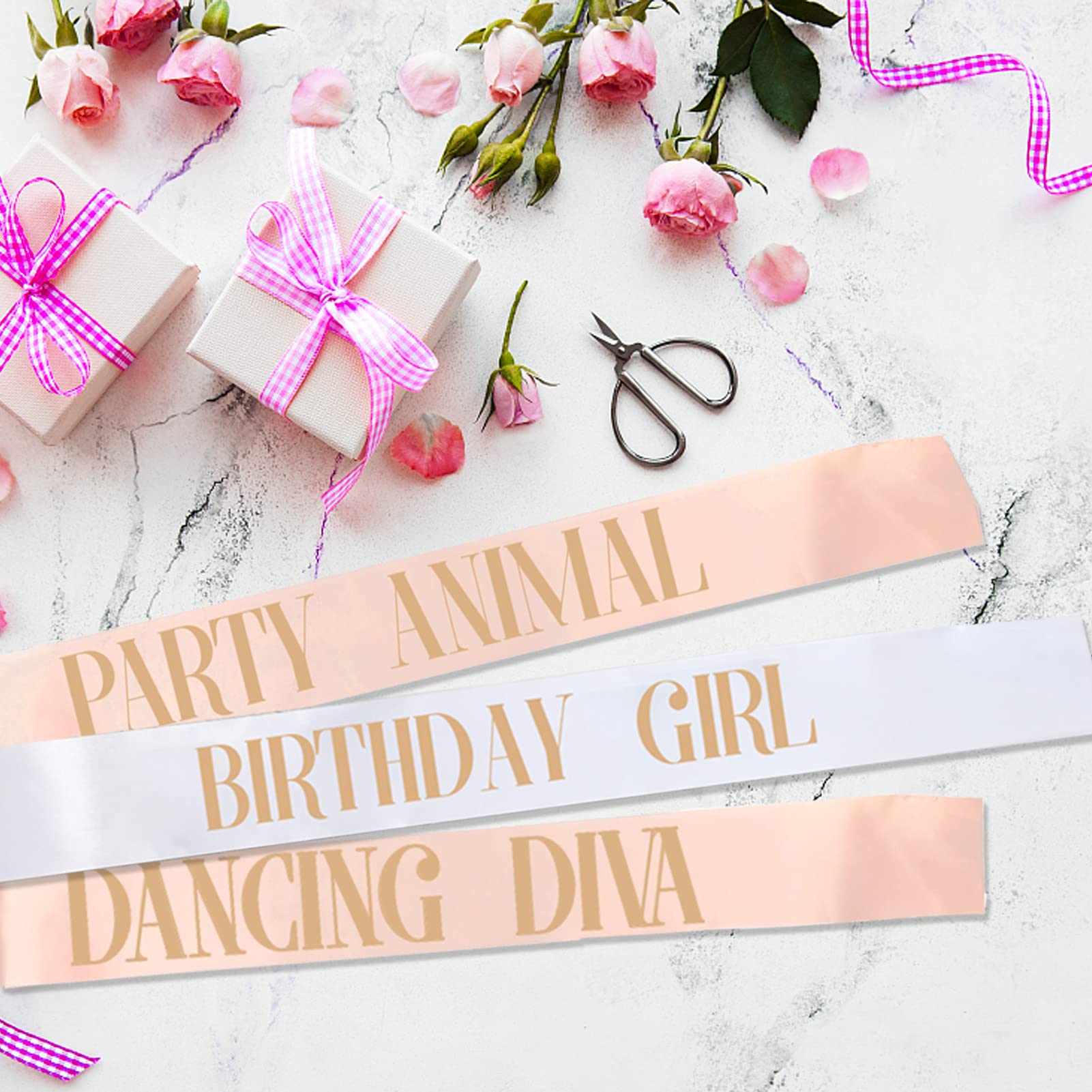 12Pcs Birthday Sashes for Women & Girls - 1 White & 11 Rose Gold Satin Party Sashes Set - Perfect for Birthday Party Decorations, Gifts & Favors - Great for Bachelorette Parties, Bridal Showers & Birthday Celebrations