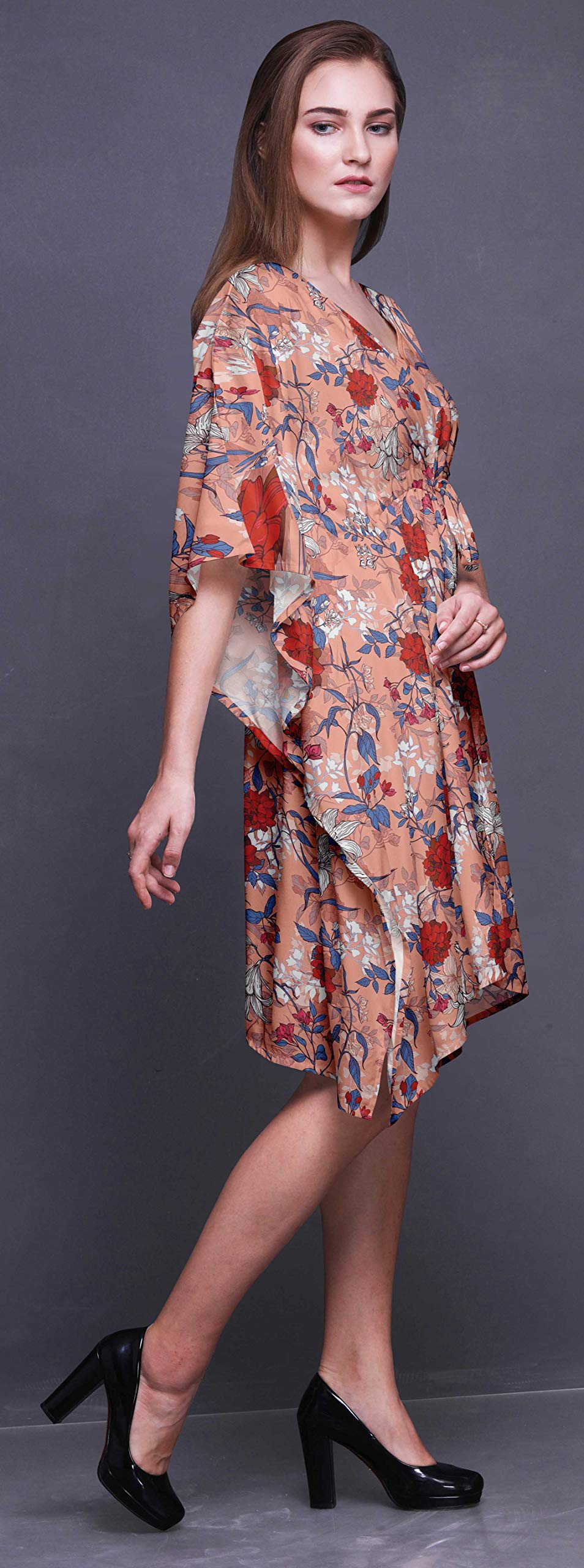 Bimba Women's Short Caftan Midi Dress - Beach Cover Up, Swimwear Wrap, Boho Kaftan for Poolside, Vacation & Summer Outfits